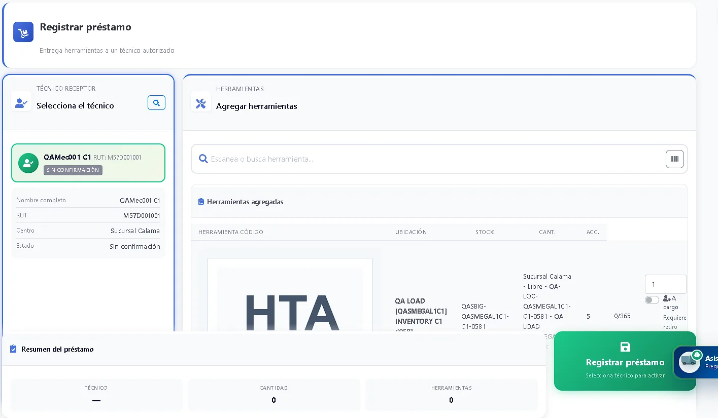 Registro de préstamo en APPANOL